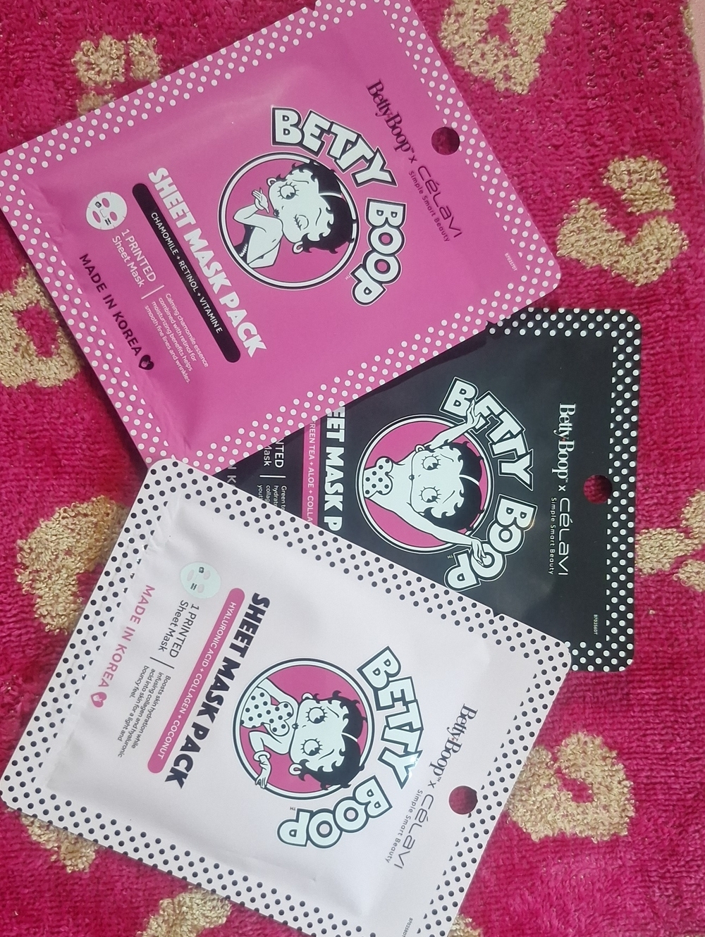 Betty Boop Trio Sheet Mask Pack – Pink, Black, White